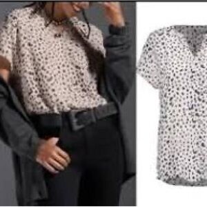 CAbi Meow Top in Mauve and Cream - Size M